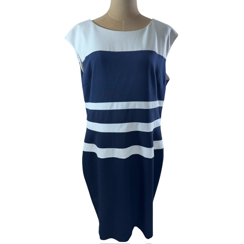 "LAUREN RALPH LAUREN" SZ 18 Nautical Striped Shift Dress‎ Maritime Classic Beach